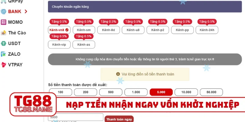 Nạp tiền nhận ngay vốn khởi nghiệp